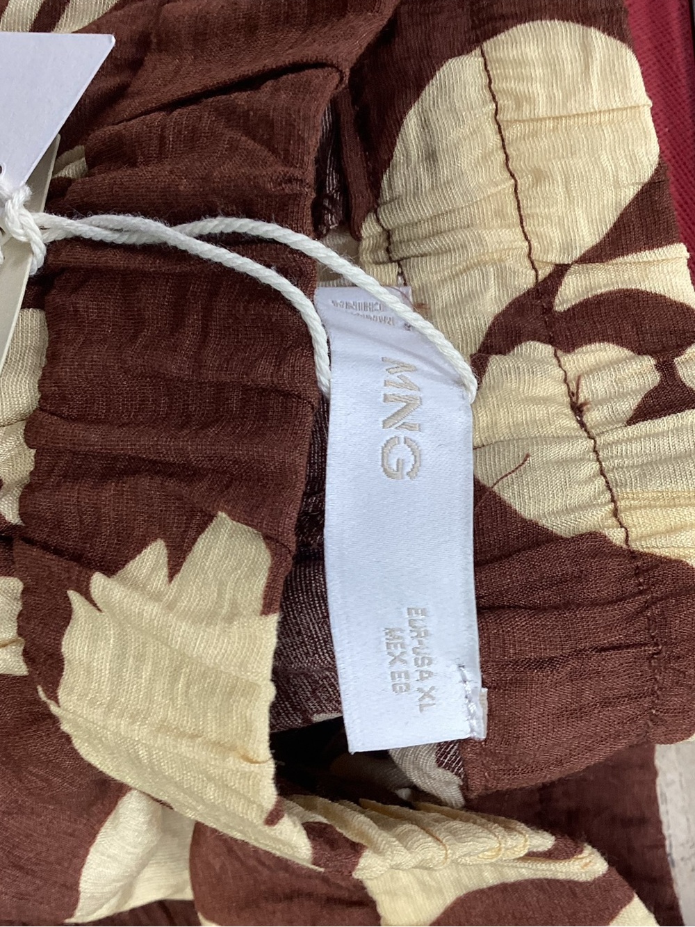 NWT Mango Brown & Cream Tropical Print Wide Leg Pants XL - Picture 7 of 7